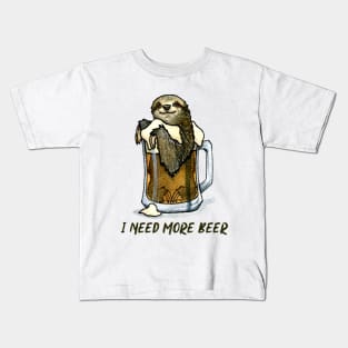 I Need More Beer Funny Drinking Sloth Kids T-Shirt